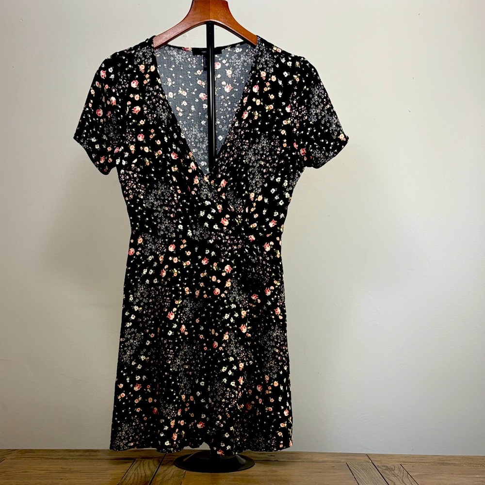 Black floral mini Wrap Dress